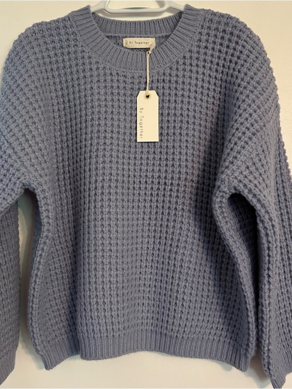 NWT By Together Women's Waffle Knit Crew Sweater - Dusty Blue Small Warm Cozy